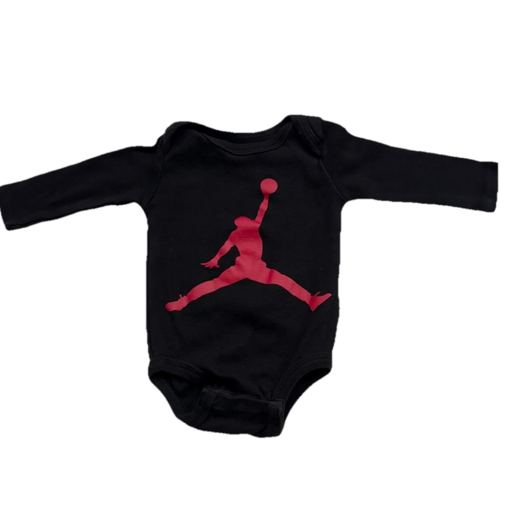 Baby Jordan One Piece 6M Black Long Sleeve Bodysuit Jumpman Logo Red